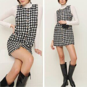NEW Reformation Tropez Mini Dress Sz2 Black Check Tweed